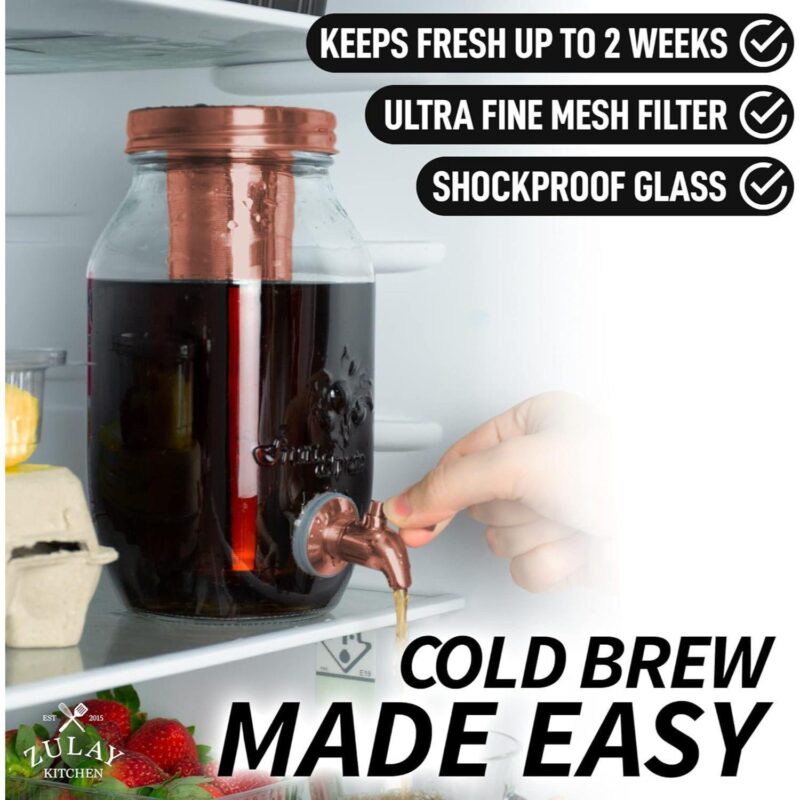 Zulay Kitchen 1.5 Liter Cold Brew Coffee Maker with Thick Glass Carafe and Stainless Steel Mesh Filter - Image 5