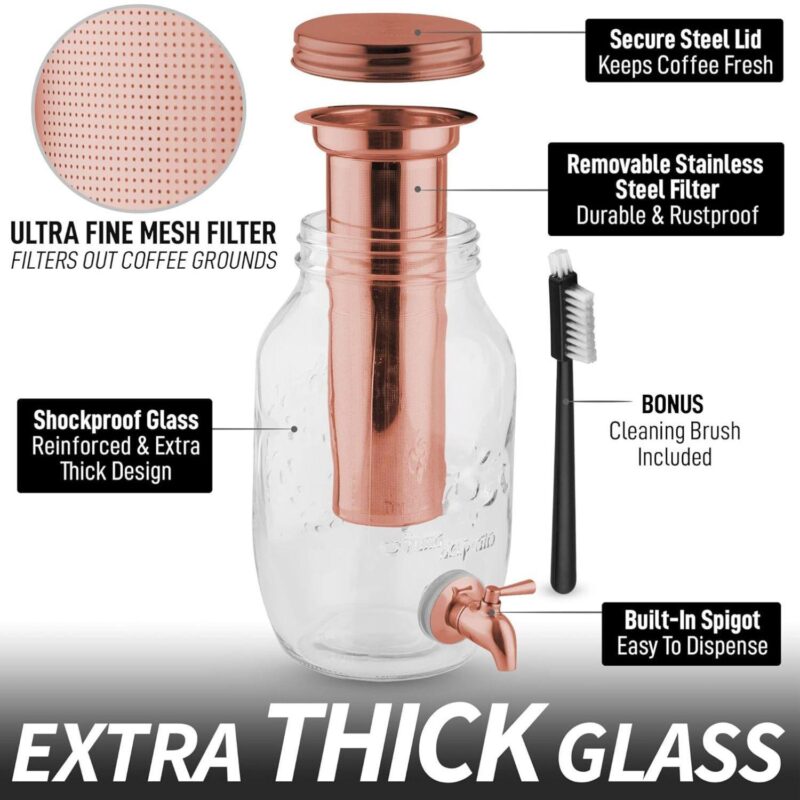 Zulay Kitchen 1.5 Liter Cold Brew Coffee Maker with Thick Glass Carafe and Stainless Steel Mesh Filter - Image 2
