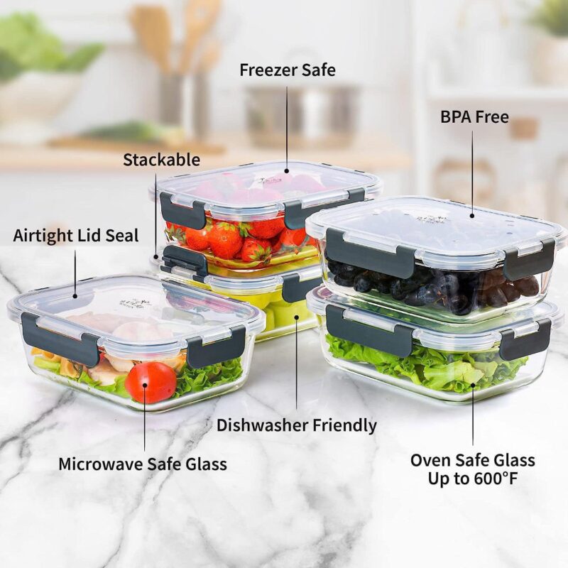 Zulay Kitchen 5 Pack Leak-Proof Glass Food Storage Containers - Image 4