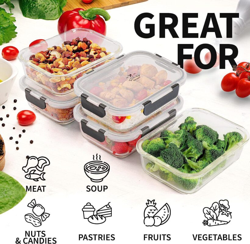 Zulay Kitchen 5 Pack Leak-Proof Glass Food Storage Containers - Image 2