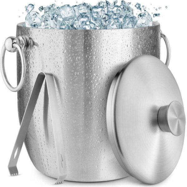 Zulay Kitchen Stainless Steel Double-Wall Insulated Ice Bucket Kit - 3 Liter