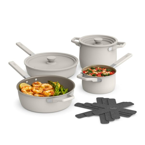 bella 9-Piece StoreMore Cookware Set, Fits-anywherea c kitchenware, Oatmilk