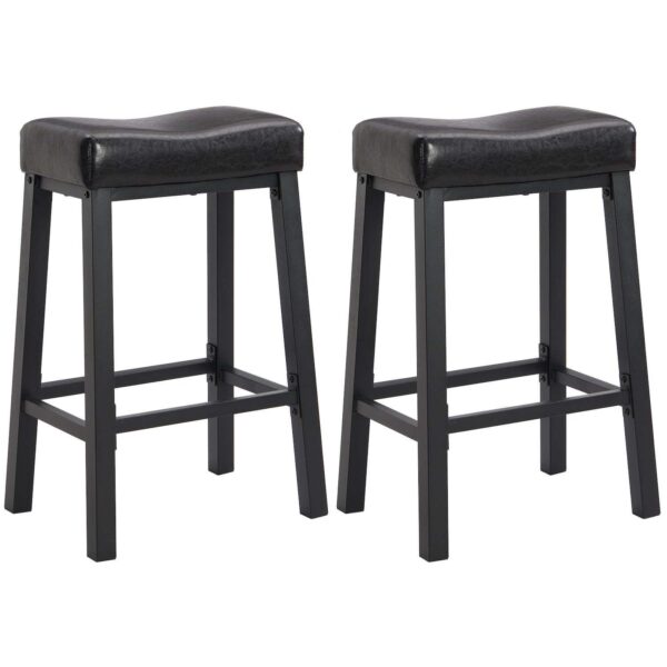 eHemco Heavy-Duty Padded Faux Leather Saddle Kitchen Counter Height Barstools, 29 Inches, Set of 2