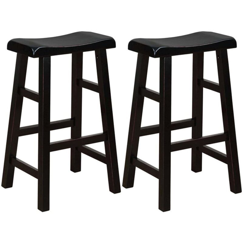 eHemco Heavy-Duty Solid Wood Saddle Seat Kitchen Counter Barstools, 29 Inches, Set of 2 - Image 7