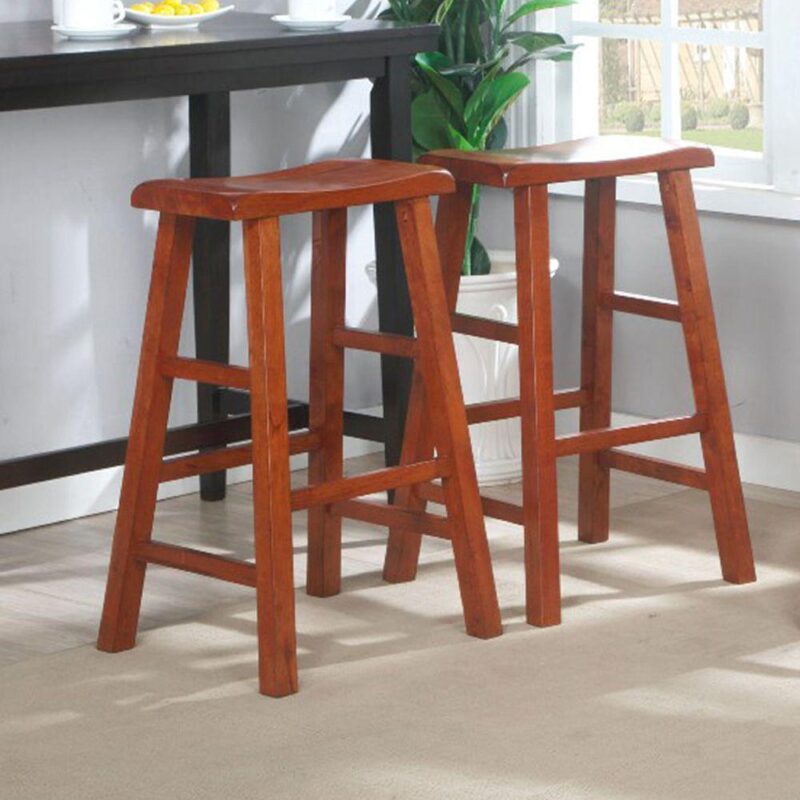 eHemco Heavy-Duty Solid Wood Saddle Seat Kitchen Counter Barstools, 29 Inches, Set of 2 - Image 3
