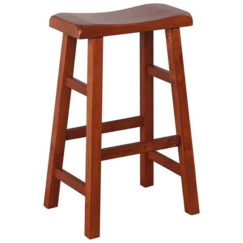 eHemco Heavy-Duty Solid Wood Saddle Seat Kitchen Counter Barstools, 29 Inches, Set of 2 - Image 4