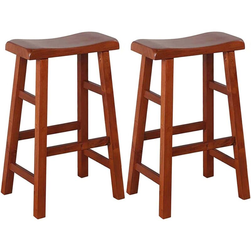 eHemco Heavy-Duty Solid Wood Saddle Seat Kitchen Counter Barstools, 29 Inches, Set of 2 - Image 10
