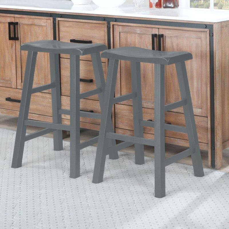 eHemco Heavy-Duty Solid Wood Saddle Seat Kitchen Counter Barstools, 29 Inches, Set of 2 - Image 2
