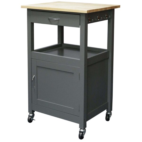 eHemco Kitchen Island Cart on Wheels with Drawer, Storage Cabinet and Natural Solid Hardwood Top