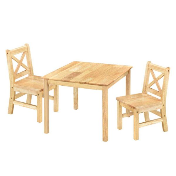 eHemco Solid Hard Wood Kids Table and X-Back Chairs, 3 Pieces Set