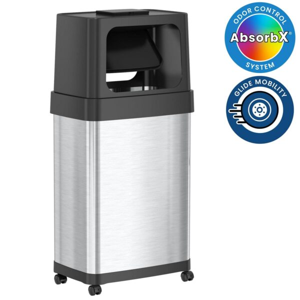 iTouchless 18 Gallon Rectangular Dual Push Door Stainless Steel Trash Can with Wheels and Odor Filter