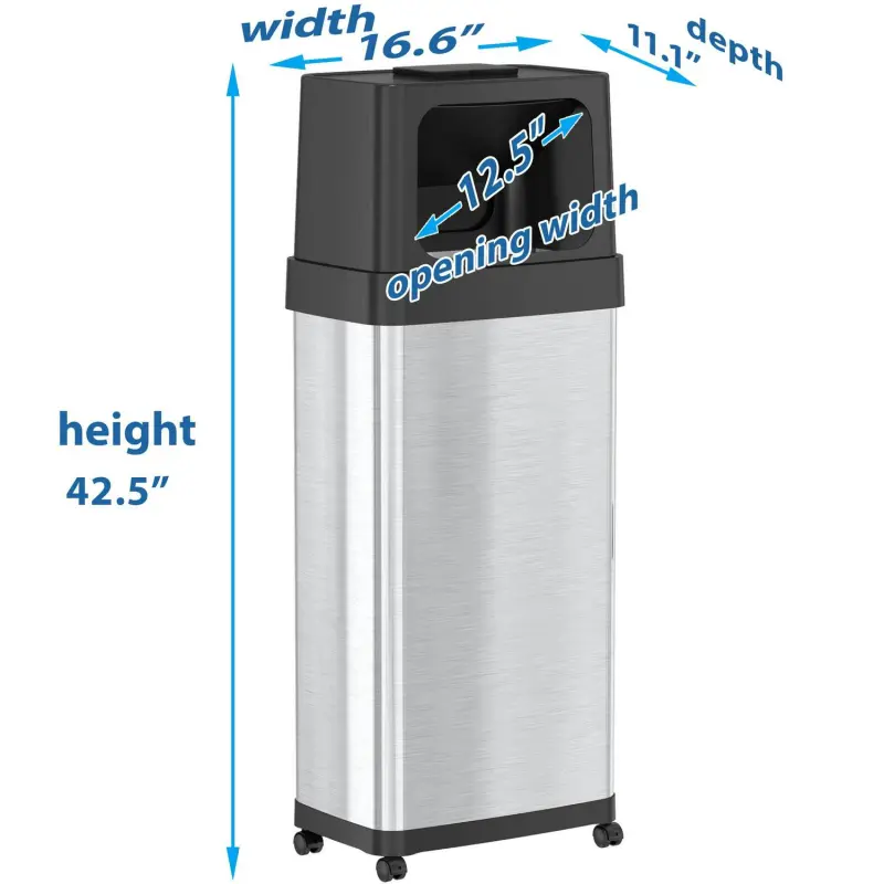 iTouchless 24 Gallon Rectangular Dual Push Open Stainless Steel Trash Can with Wheels and Odor Filter - Image 6