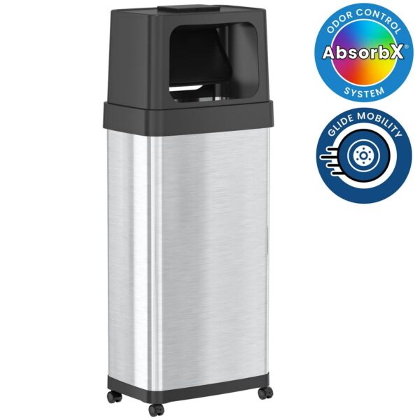 iTouchless 24 Gallon Rectangular Dual Push Open Stainless Steel Trash Can with Wheels and Odor Filter