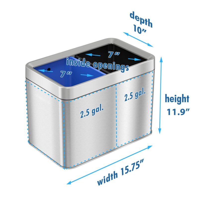 iTouchless 5.3 Gallon Open Top Trash Can and Recycle Bin Dual Compartment Combo - Image 6
