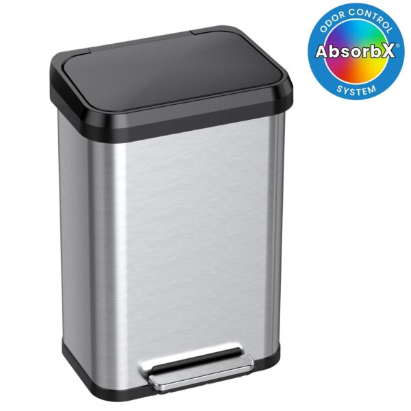 iTouchless SoftStep EXP 13.2 Gallon Step Pedal Trash Can with AbsorbX Odor Filter, Stainless Steel with Durable Plastic Lid, 50 Liter Garbage Bin for Kitchen, Home, Office, Business
