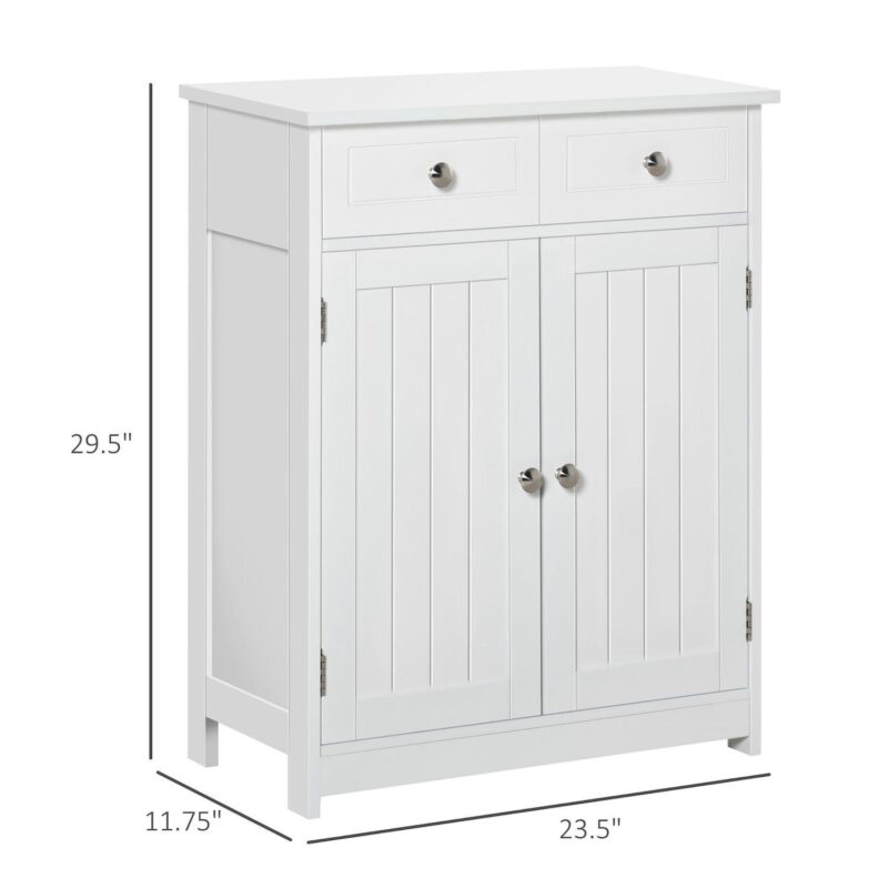 kleankin Freestanding Bathroom Storage Cabinet Organizer Floor Tower with 2 Door, 2 Drawers, Adjustable Shelf, White - Image 3