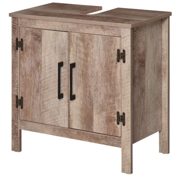 kleankin Wooden Under Sink Bathroom Floor Storage Cabinet with Double Door Space Saver Organizer Barnwood