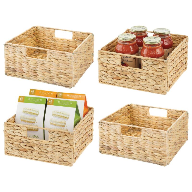 mDesign 10.5  x 10.5  x 5.25  Hyacinth Kitchen Storage Basket with Handles, 4 Pack - Image 9