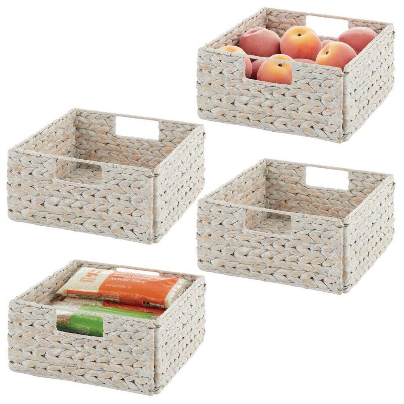 mDesign 10.5  x 10.5  x 5.25  Hyacinth Kitchen Storage Basket with Handles, 4 Pack - Image 6