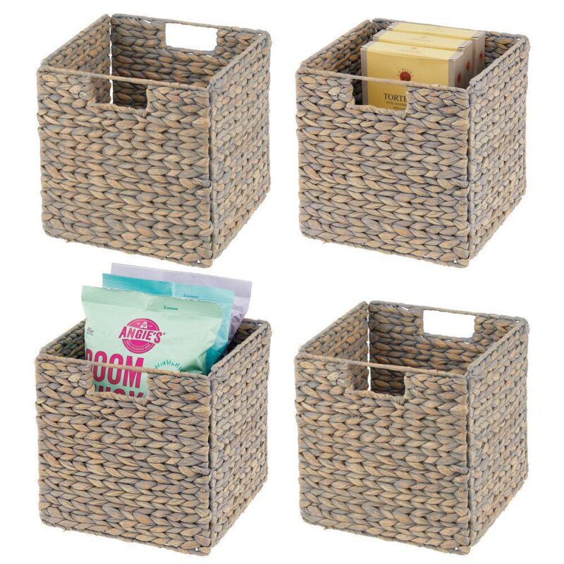 mDesign 10.5  x 10.5  x 10.5  Hyacinth Kitchen Storage Basket with Handles, 4 Pack - Image 6