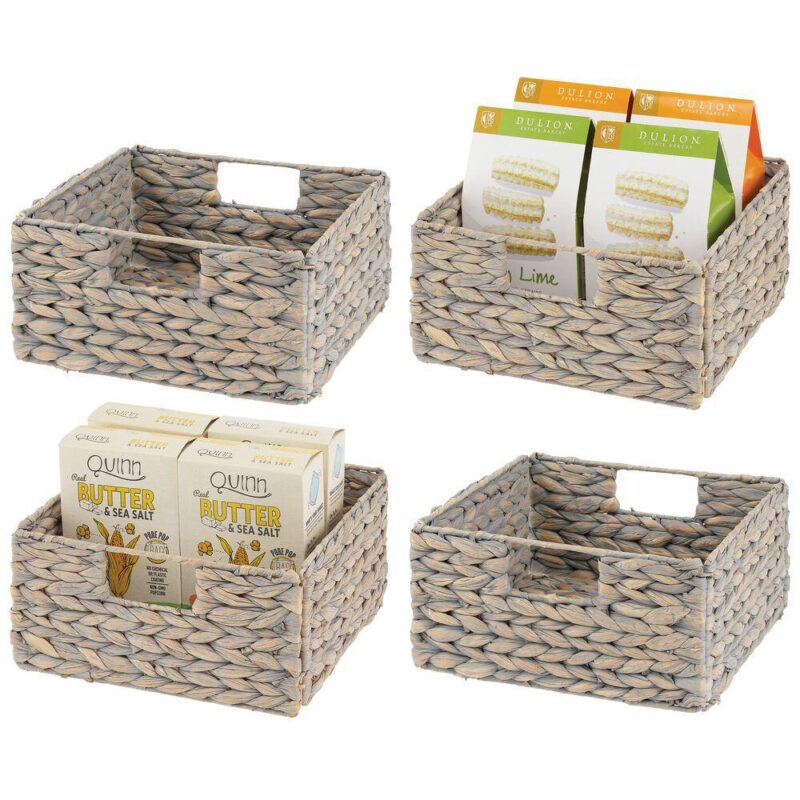 mDesign 10.5  x 10.5  x 5.25  Hyacinth Kitchen Storage Basket with Handles, 4 Pack - Image 8