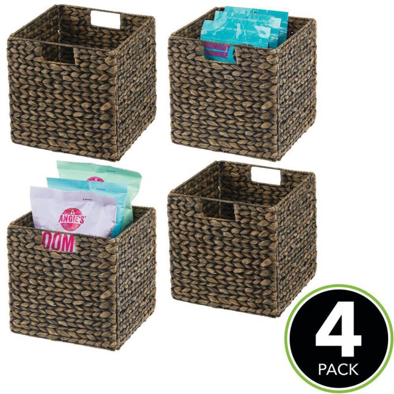 mDesign 10.5  x 10.5  x 10.5  Hyacinth Kitchen Storage Basket with Handles, 4 Pack - Image 2