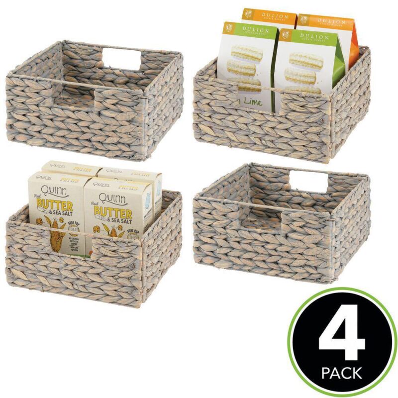 mDesign 10.5  x 10.5  x 5.25  Hyacinth Kitchen Storage Basket with Handles, 4 Pack - Image 2