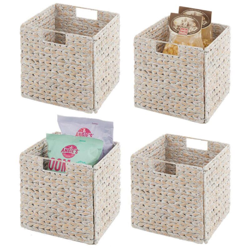 mDesign 10.5  x 10.5  x 10.5  Hyacinth Kitchen Storage Basket with Handles, 4 Pack - Image 5