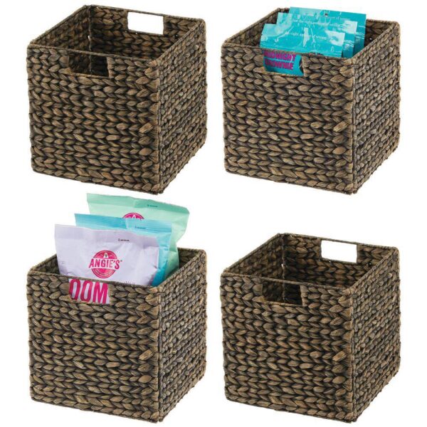 mDesign 10.5  x 10.5  x 10.5  Hyacinth Kitchen Storage Basket with Handles, 4 Pack