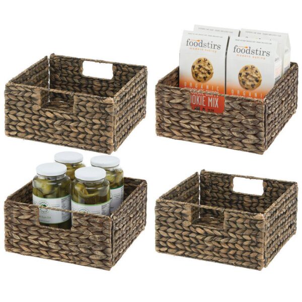 mDesign 10.5  x 10.5  x 5.25  Hyacinth Kitchen Storage Basket with Handles, 4 Pack