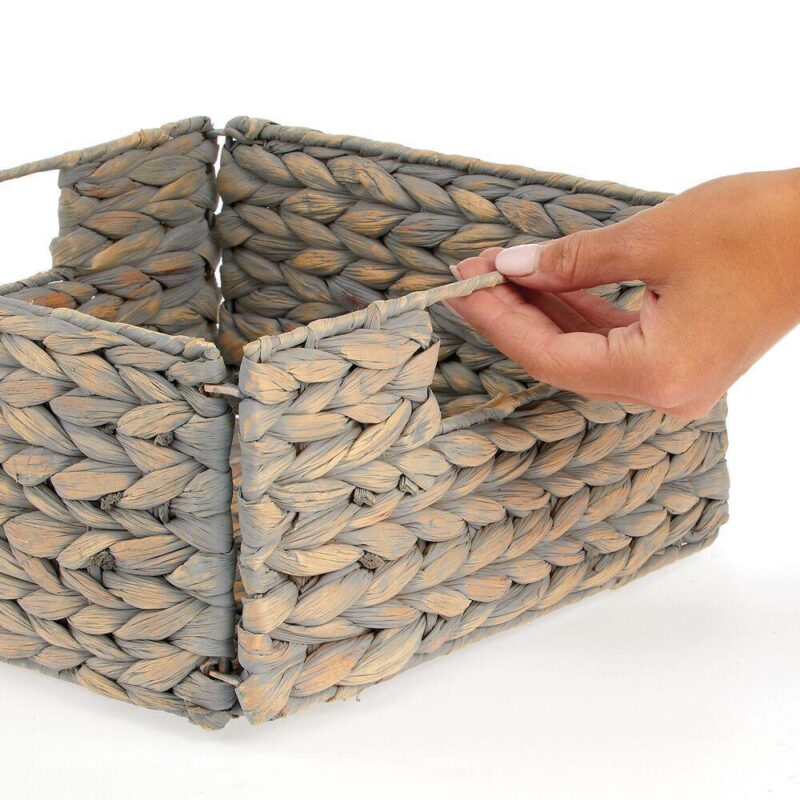 mDesign 10.5  x 10.5  x 5.25  Hyacinth Kitchen Storage Basket with Handles, 4 Pack - Image 4