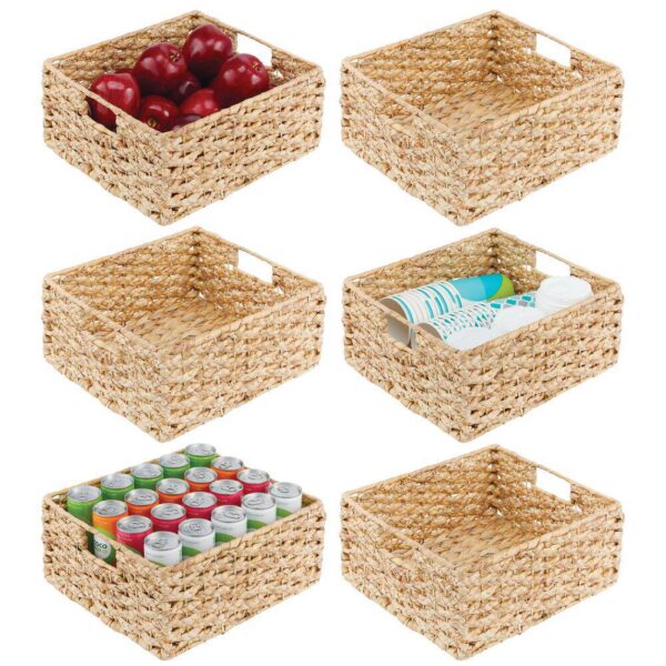 mDesign 12  x 13  x 6  Water Hyacinth Braided Weave Pantry Basket - 6 Pack