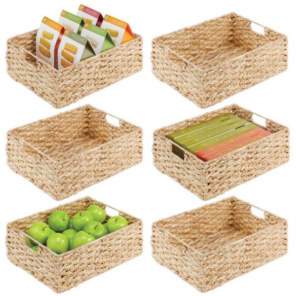 mDesign 12  x 16  x 6  Water Hyacinth Braided Weave Pantry Basket - 6 Pack