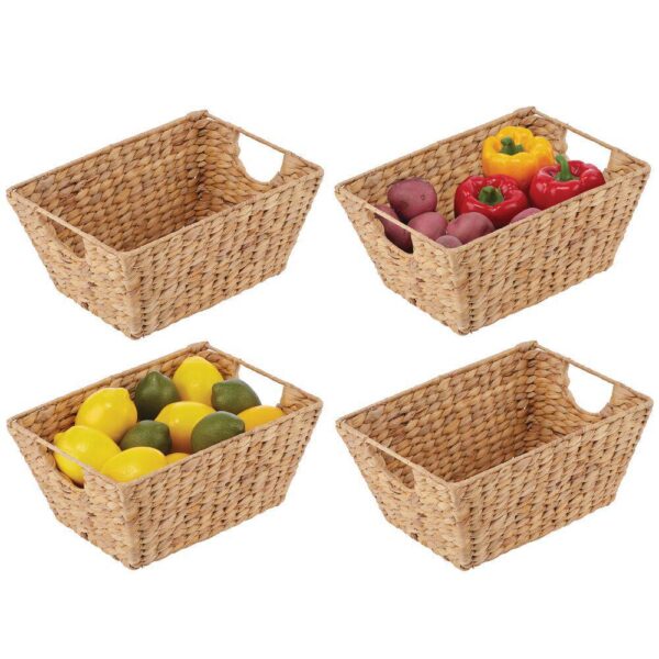 mDesign 12  x 9  x 6  Natural Hyacinth Stackable Pantry Bin Basket - 4 Pack