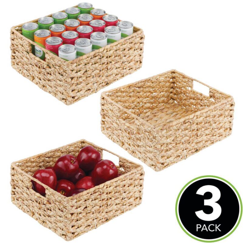 mDesign 13  x 12  x 6  Water Hyacinth Braided Weave Pantry Basket - 3 Pack - Image 2