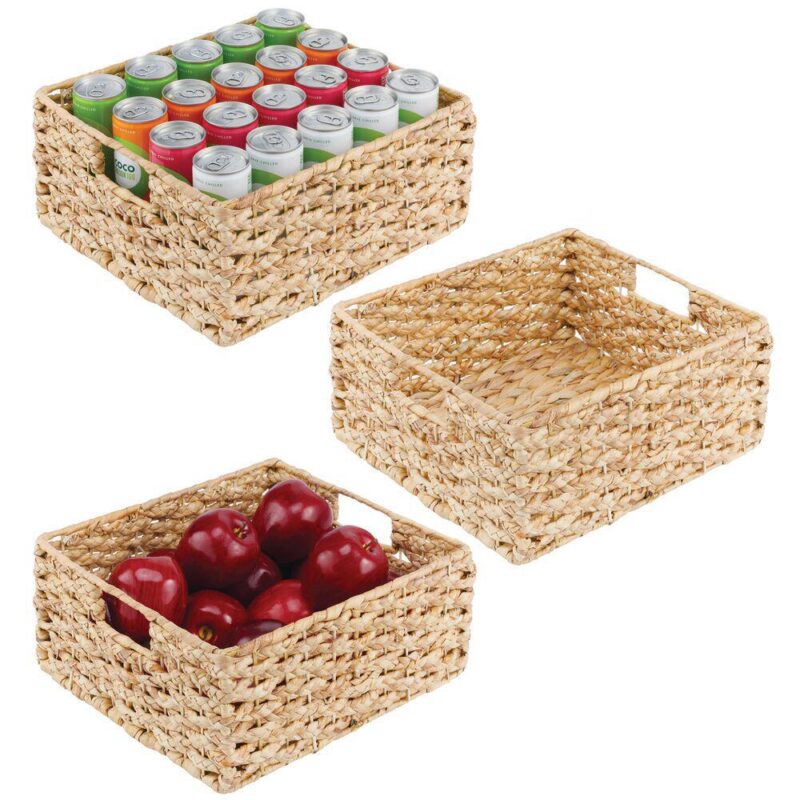 mDesign 13  x 12  x 6  Water Hyacinth Braided Weave Pantry Basket - 3 Pack