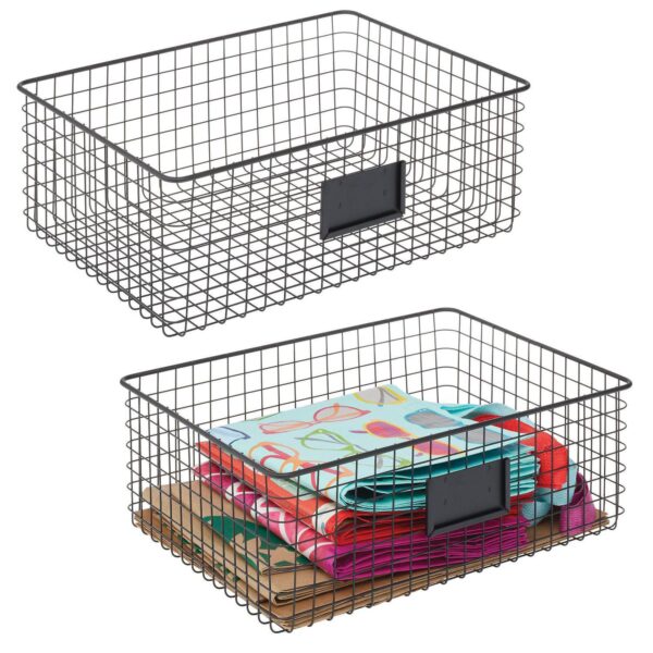 mDesign 16  x 12  x 6  Omaha Metal Wire Food Organizer Storage Bin - 2 Pack