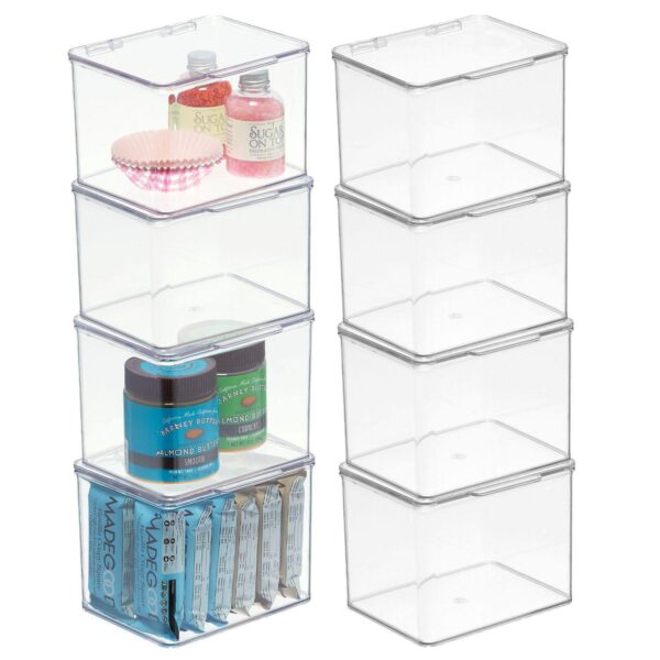 mDesign 5.5  x 6.6  x 5  Kitchen Pantry Fridge Storage Organizer Box with Hinge Lid, 8 Pack