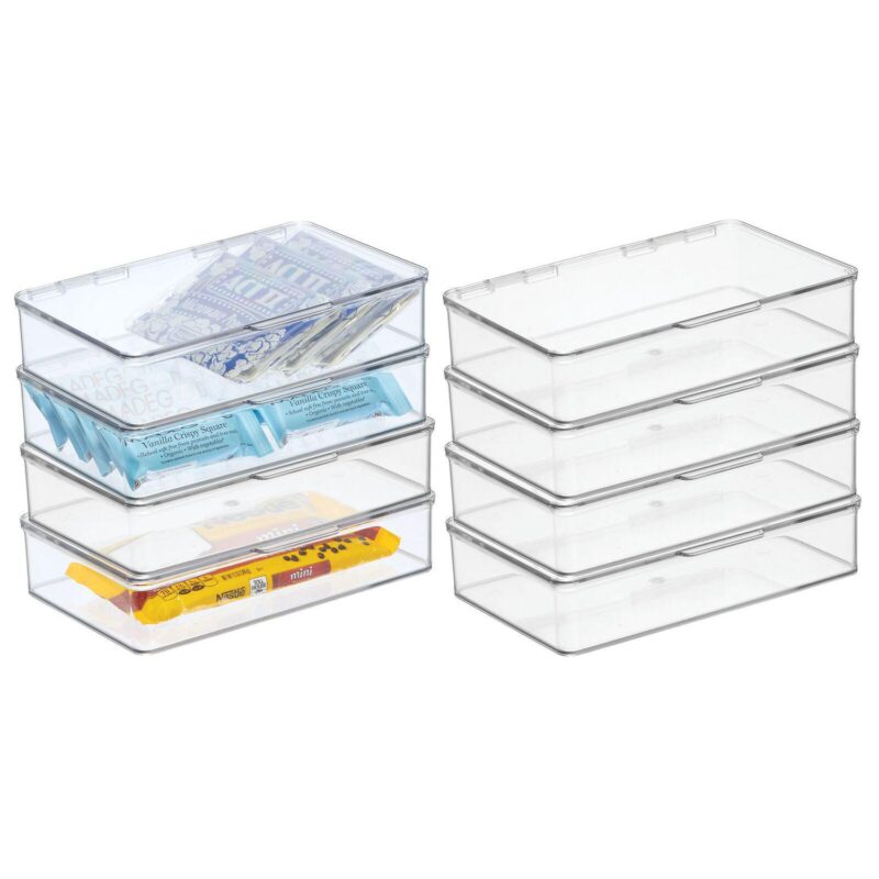 mDesign 7.1  x 10.7  x 2.3  Plastic Kitchen Pantry/Fridge Storage Organizer Box, Hinged Lid, 8 Pack