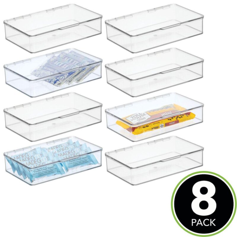 mDesign 7.1  x 10.7  x 2.3  Plastic Kitchen Pantry/Fridge Storage Organizer Box, Hinged Lid, 8 Pack - Image 2