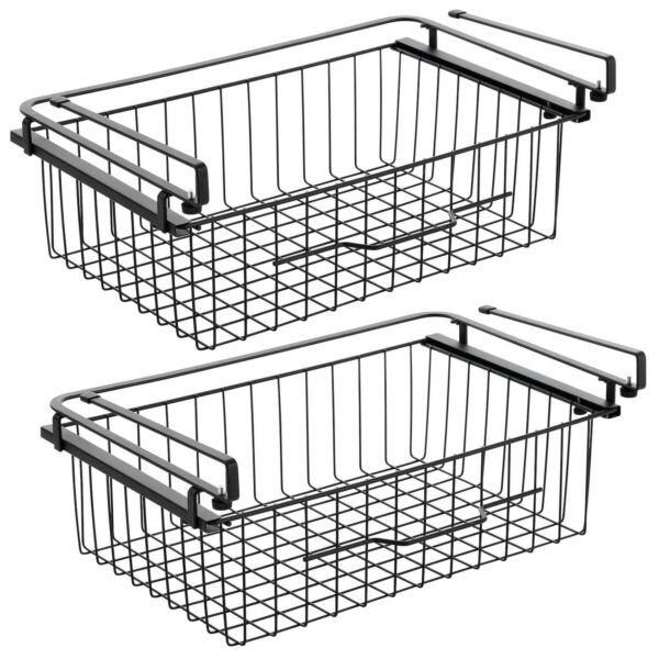 mDesign Metal Under Kitchen Pantry Shelf Hanging Bin Basket - 2 Pack