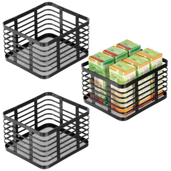 mDesign Metal Wire Food Organizer Storage Bin, 3 Pack, 6 x 10 x 9