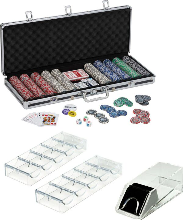 Fat Cat 500 Count Texas Hold'Em Dice Poker Chip Set With Card Shoe