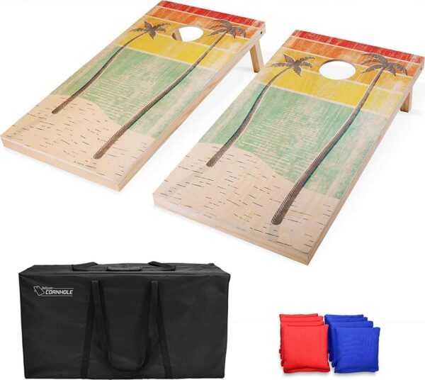 GoSports 4' x 2' Premium Wood Cornhole Set- Retro Beach