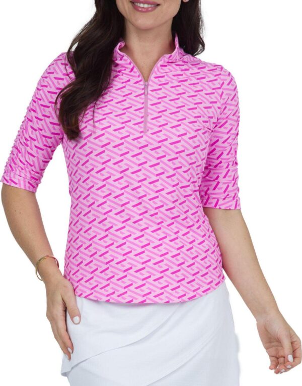 IBKUL Women's Fatima Ruched Elbow Sleeve Golf Shirt