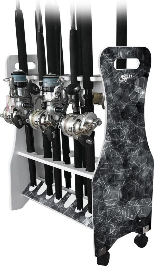 Rush Creek Reel Salty Saltwater 16 Rod Rolling Floor Rack