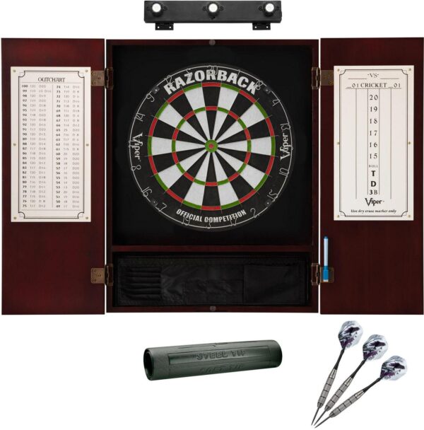 Viper Razorback Sisal Dartboard Bundle With Metropolitan Espresso Cabinet