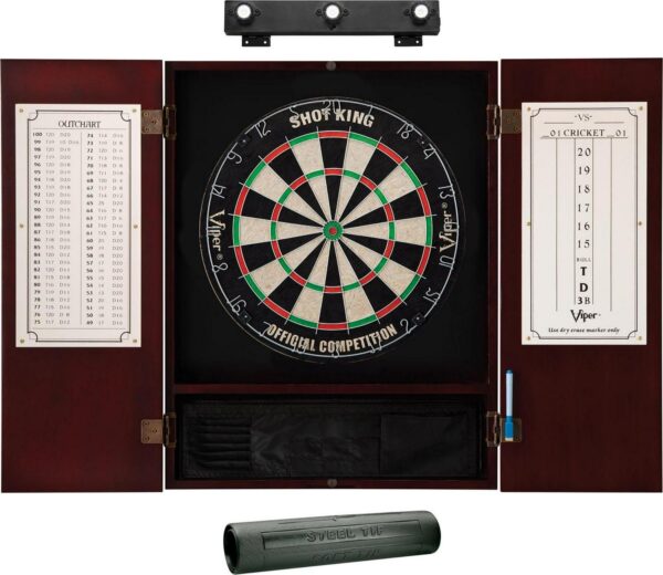 Viper Shot King Sisal Dartboard, Cabinet, and Accessory Bundle