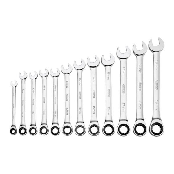 100 Tooth Metric Ratcheting Combination Wrench Set, 12 Piece