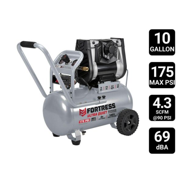 10 Gallon, 175 PSI Ultra Quiet Oil-Free Horizontal Shop/Auto Air Compressor